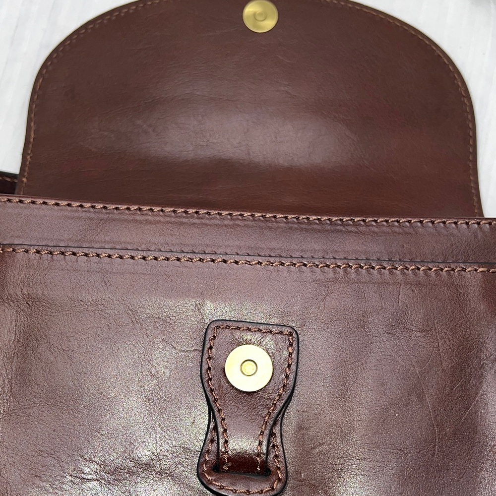 Gianni Conti Brown Leather Crossbody Saddle Bag Classic Chocolate Excellent New - Picture 7 of 16